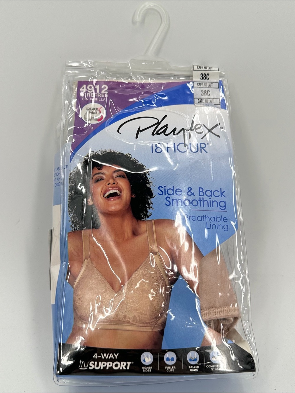 Playtex 18 Hour Bra 4912 Wirefree 38C Cafe Au Lait Smoothing Comfort New